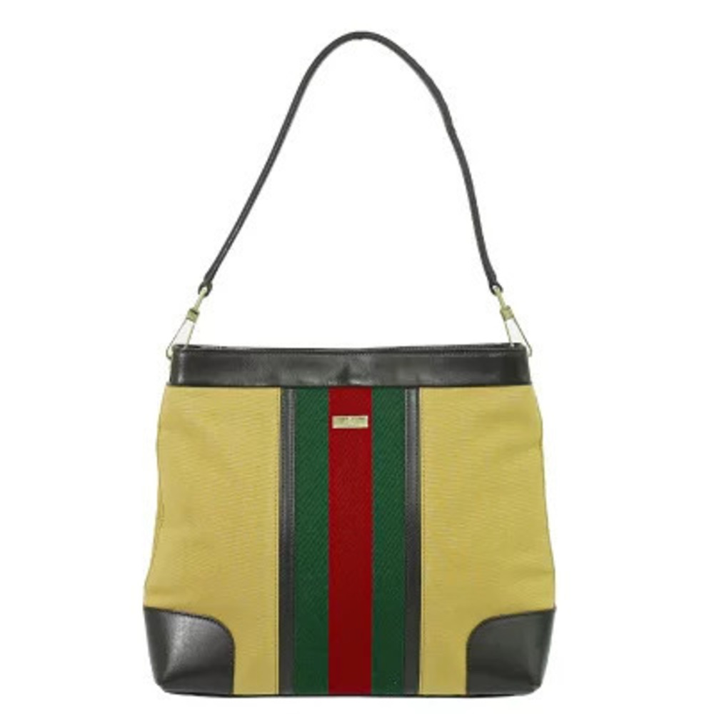 Gucci Shelly Canvas Leather Shoulder Bag Brown